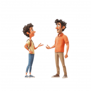 zwei animiert Zeichen haben ein freundlich Gespräch. png