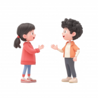 Two animated children engaging in a friendly conversation and sharing ideas. png