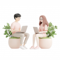 Young people engaged in a digital conversation using laptops in a cozy environment. png