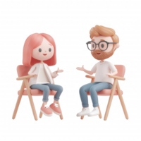 Two friendly characters engaging in a lively conversation in a cozy setting. png