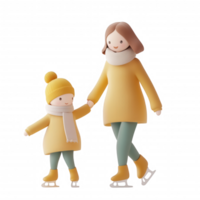 A mother and child enjoy ice skating together, embracing the joy of winter activities. png