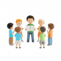 A child presenting a project to a group of attentive classmates in a classroom setting. png