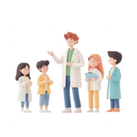 A group of diverse children learning from a teacher in a classroom setting. png