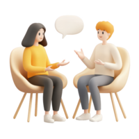 Two people engaging in a lively conversation, expressing ideas in a cozy setting. png
