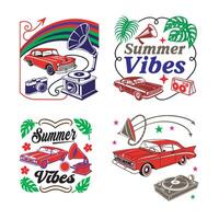 Retro Vintage T-Shirt Design Bundle. Summer vibe T shirt design for print on demand. vector