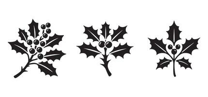 Elegant Holly Berry Silhouette Illustrations for Festive Designs vector