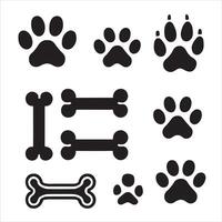 Adorable Dog Paw Prints and Bones Silhouette Icons Collection vector