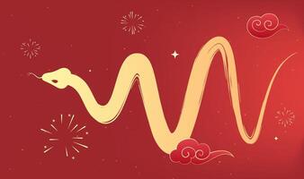 Spring Festival background design gold snake and moire fireworks vector