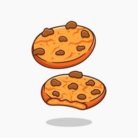 Chocolate cookies, sweet dessert icon element illustration designed in cartoon flat style. Bitten cookies and whole cookies. Isolated on white background. vector