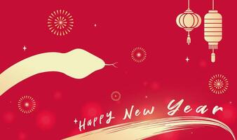 Spring Festival background design gold snakes and lanterns fireworks vector