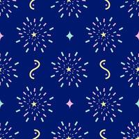 A Colorful of Fireworks on Navy Background. Seamless pattern. vector