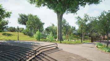 Sunny afternoon in a tranquil park with lush greenery and walking paths video