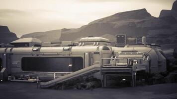 Colonist base on a distant planet with advanced technology and rugged terrain video