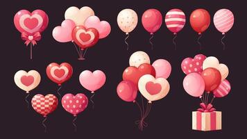Set of cartoon balloons for Valentines Day. Round and heart shaped balloons. elements vector