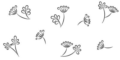 Seamless pattern line art hand drawn dandelion flower on white background. vector