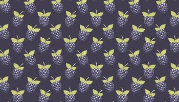 Seamless pattern with blackberries on a dark blue background. illustration. vector