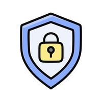 Security shield and lock illustration, filled design editable outline icon vector