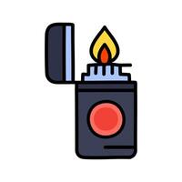 Lighter with burning flame filled design editable stroke icon. vector