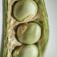 Close-up of fresh peas in a pod with intricate natural texture. photo