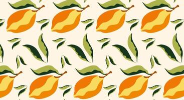 Lemons on tree branches, seamless pattern. Yellow lemon fruit . vector