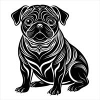 Pug sitting inside circle frame and Simple Silhouette vector