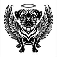 Angel With Wings Pug and Simple Silhouette vector