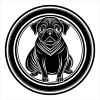 Cute Pug sitting inside circle frame icon vector