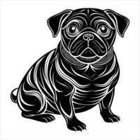 Charming Pug Sitting Silhouette vector