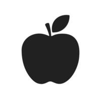 Apple Fruit Icon Silhouette with Leaf in Black Solid Style vector