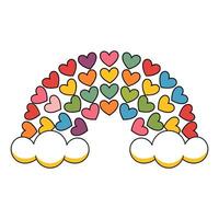 A rainbow with many hearts on it. The rainbow is white and the hearts are in different colors vector