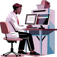 A flat illustration of a computer scientist working on a system vector