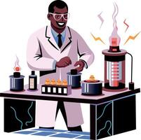 A flat illustration of electrochemist working in a lab vector