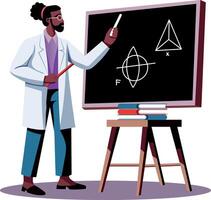 A flat illustration of mathematician doing calculation on a black board vector