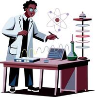 A flat illustration of scientist doing physics experiment in a lab vector
