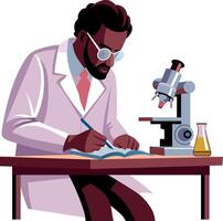 A flat illustration of senior scientist write down its research in a book vector