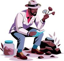 A flat style illustration of professional geologist taking sample of soil vector