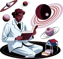 Astrophysicist learning a space book illustration in flat style vector