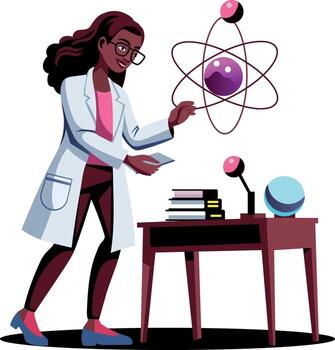 un plano ilustración de físico estudiando acerca de cuántico informática vector