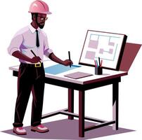 A flat illustration of an engineer draw a map on system vector