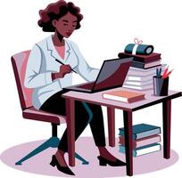 Scientist working on a laptop, flat style illustration vector