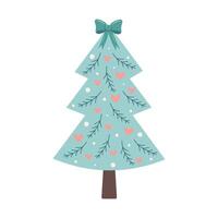 Christmas tree with bow, fir twigs and hearts. Nursery art and Scandinavian style. vector