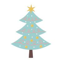 Christmas tree with baubles and garland isolated on white background. vector