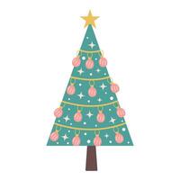 Christmas tree with baubles isolated on white background. Nursery art and Scandinavian style. vector
