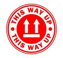 This way up round circle stamp sticker icon symbol set. Handle with care logo sign. Fragile , Keep dry. illustration image. Isolated on white background. vector