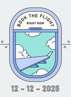 Airplane window banner with airplane wings vector