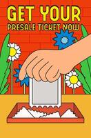 Hand inserting ticket inside box retro hand drawn illustration vector