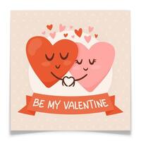 Valentines Card Design with Two Heart Characters. vector