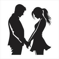 Bride and Groom Silhouettes Hugging and Kissing in Romantic Proposal Poses for Valentine Week vector