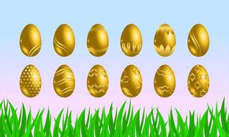 Golden Easter eggs nestled in a vibrant green meadow, a symbol of spring's joyful celebration vector
