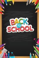 Back to school design with chalkboard element with pencil colors, ruler portrait vector